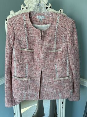 Tahari Blush Pink Tweed Collarless Jacket and matching skirt